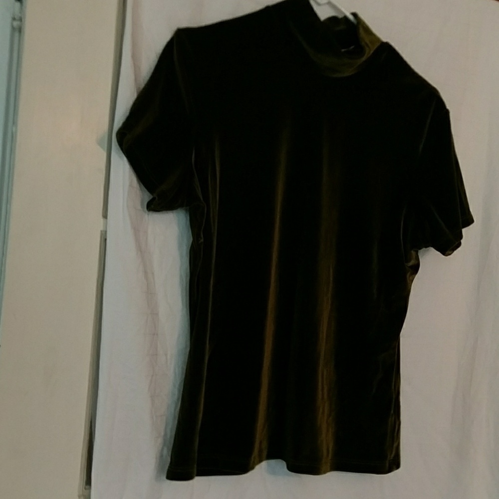 velvet olive green, mock turtle,  short sleeve